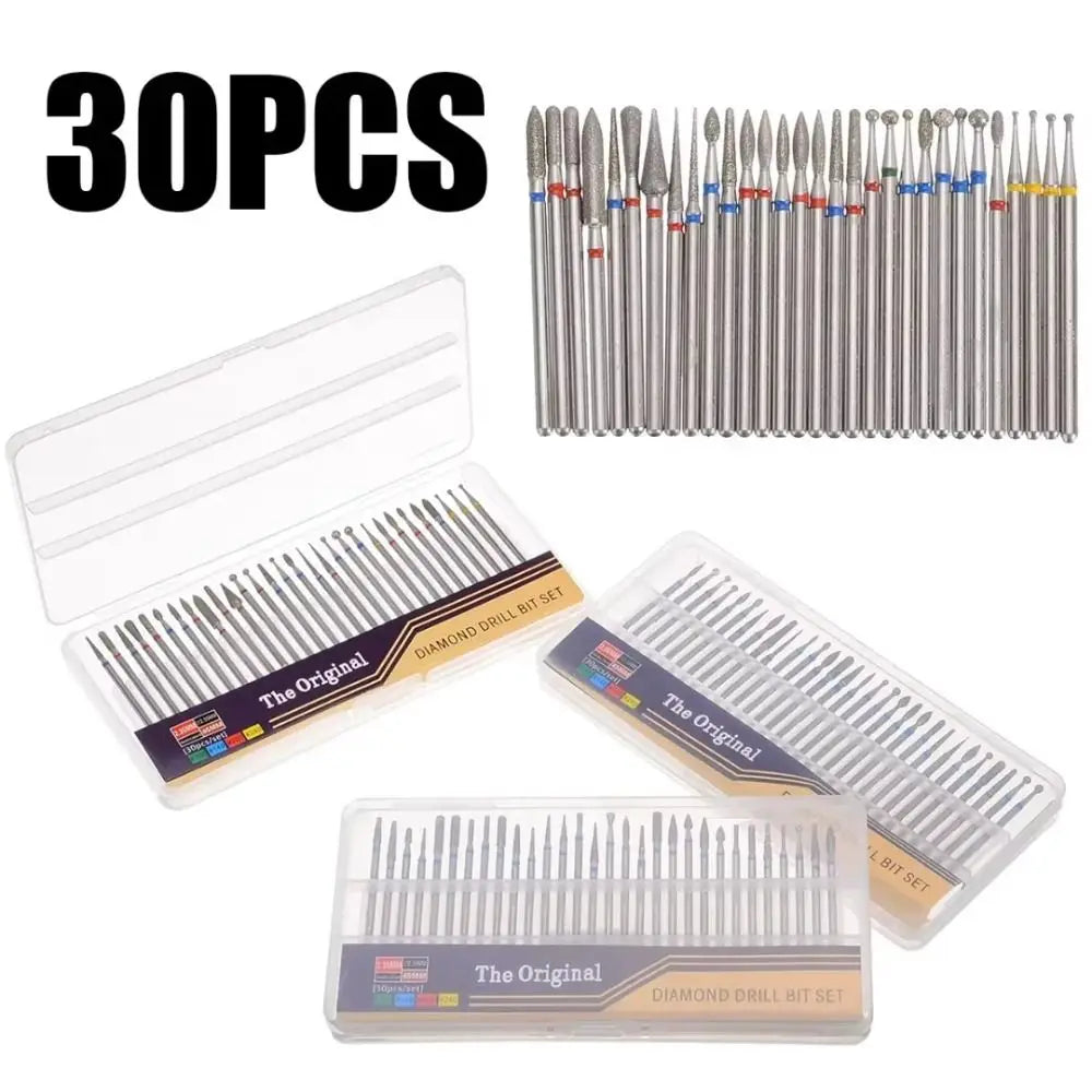 30-Pc Diamond Nail Drill Bits | Cuticle & Callus Tool Set Nail Drill Bit Set QXL