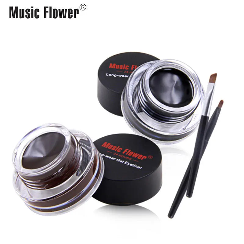 Music Flower Gel Eyeliner Set | Black & Brown Waterproof Duo Gel Eyeliner Set QXL