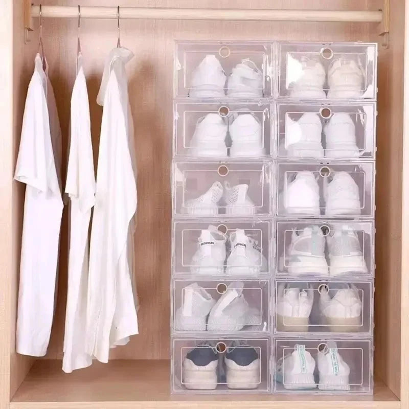 6-Pack Stackable Clear Shoe Boxes | Dustproof Sneaker Organizer Shoe Storage Box QXL