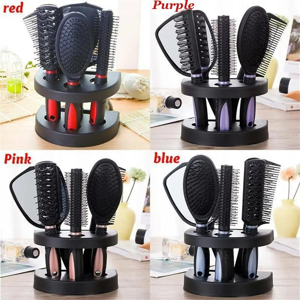5-Piece Hair Brush & Scalp Massager Comb Set with Mirror Hair Brush Set QXL