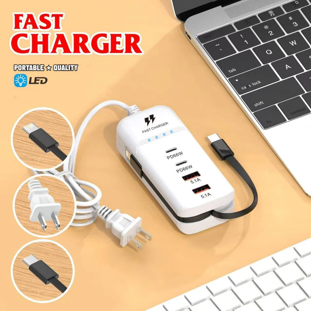 4-Port PD Fast Charger Wall Adapter | USB-C EU US UK Plug USB Wall Charger QXL