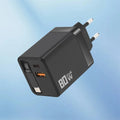 80W GaN Fast Charger USB-C Wall Plug with Retractable Cable GaN Wall Charger QXL Black EU Plug