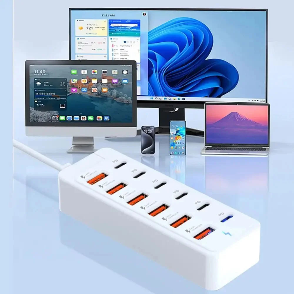 6-Port USB Car Charger | USB-C & USB-A Fast Charging Hub Car USB Charger QXL