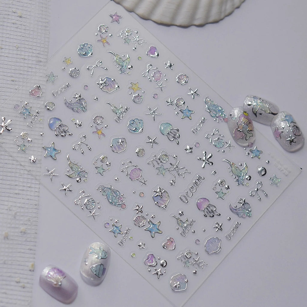 5D Ocean Nail Stickers – Mermaid, Jellyfish & Sea Decals Nail Art Stickers QXL