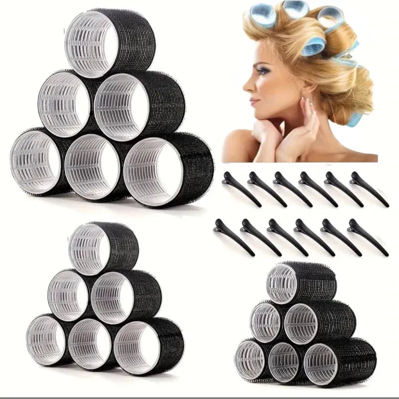 24-Pc Self-Adhesive Hair Curling Rollers & Clips Set Hair Curling Rollers QXL