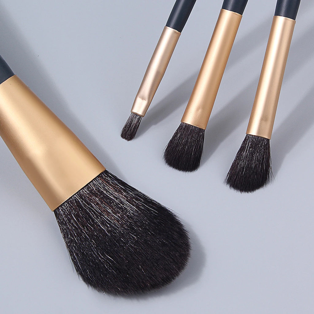 7-Piece Makeup Brush & Velvet Powder Puff Kit | Wood Handles Makeup Brush Set QXL