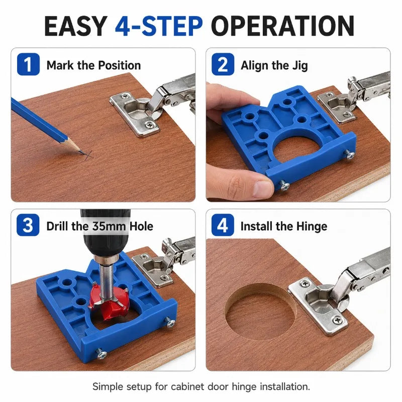 35mm Hinge Drilling Jig Set | Hole Locator & Boring Bit Hinge Drilling Jig QXL