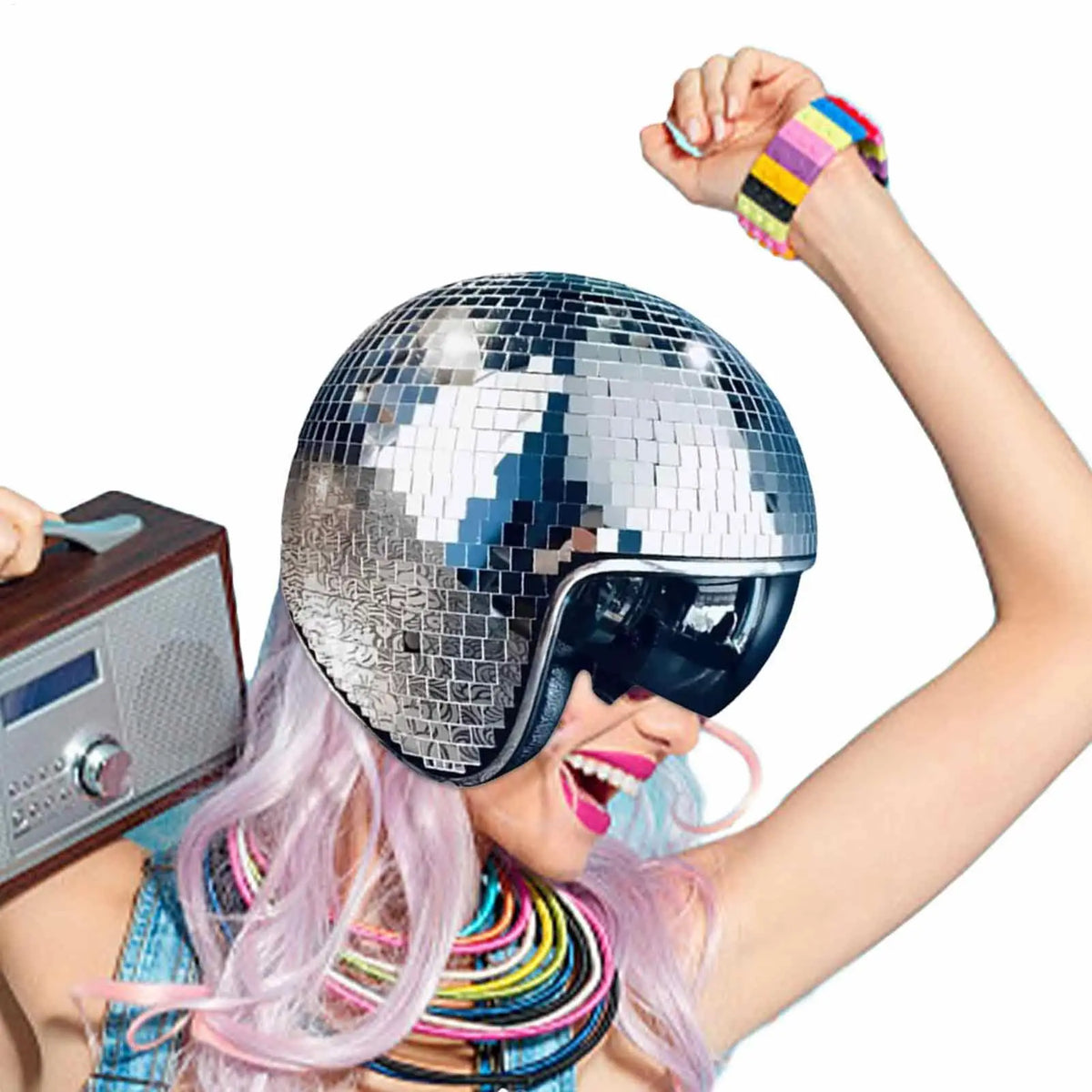 Disco Ball Helmet Hat | Mirror Glass & Retractable Visor Costume Helmet Hat QXL