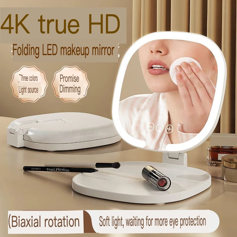 LED Folding Makeup Mirror 3-Tone Light | Oval Desktop Mirror LED Makeup Mirror QXL