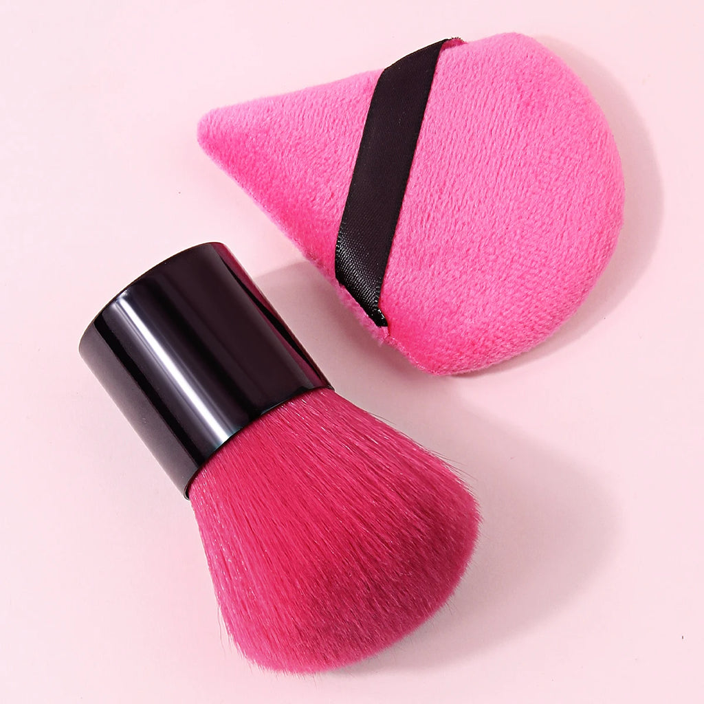 KOSSHOW Pink Blush Brush & Powder Puff Set – 2-Piece Makeup Brush Set QXL