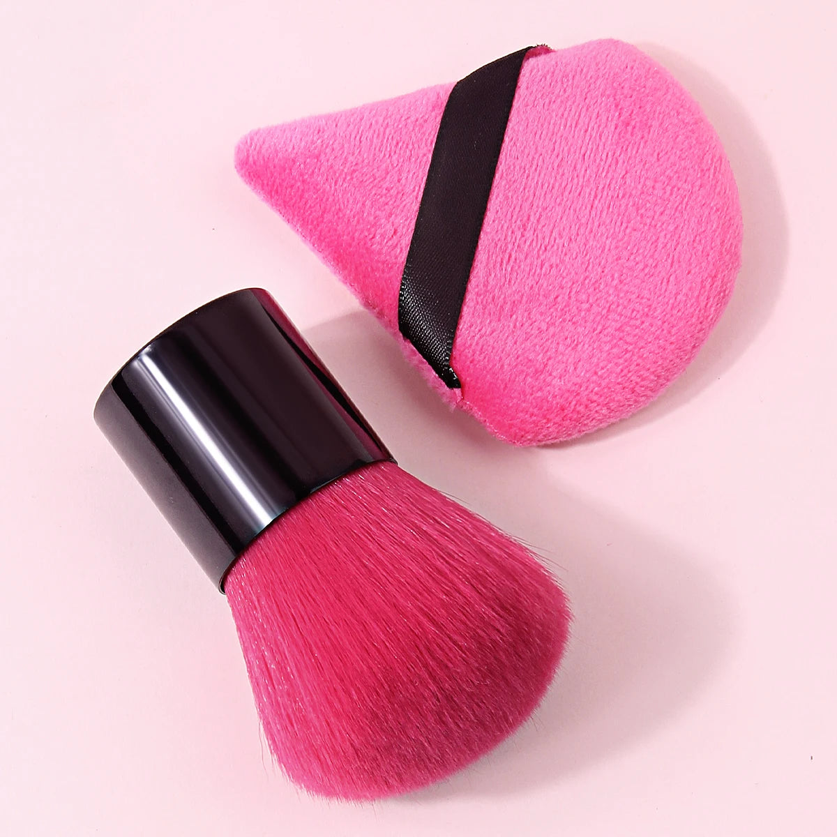 KOSSHOW Pink Blush Brush & Powder Puff Set – 2-Piece Makeup Brush Set QXL