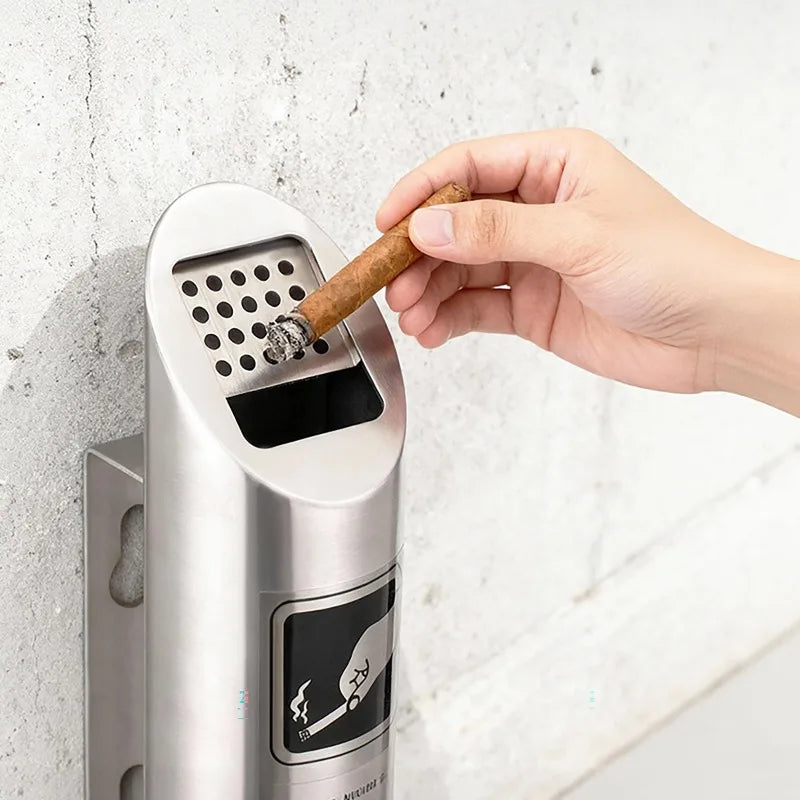 Wall-Mounted Stainless Steel Ashtray with Lock | Outdoor Ash Bin Wall-Mounted Ashtray QXL