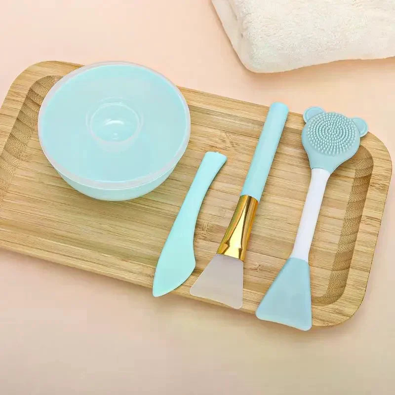 4-Piece DIY Face Mask Mixing Bowl Set | Silicone Brush & Spatula Face Mask Tool Set QXL