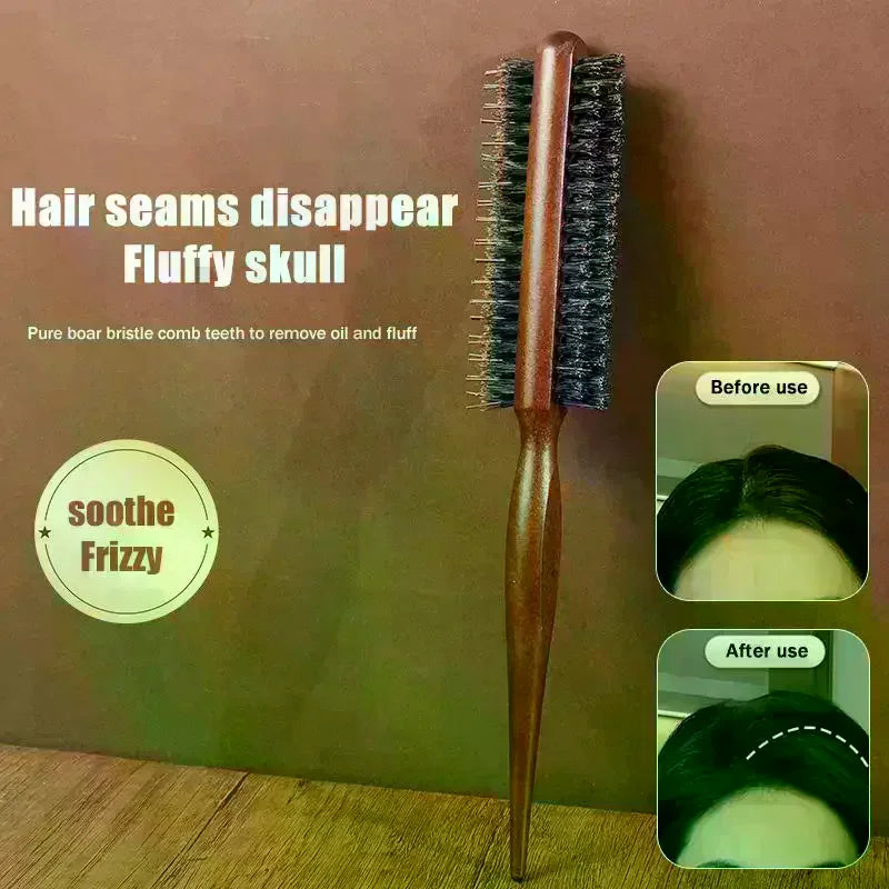 Double-Sided Boar Bristle Comb | Wood Handle for Wigs & Hair Boar Bristle Comb QXL
