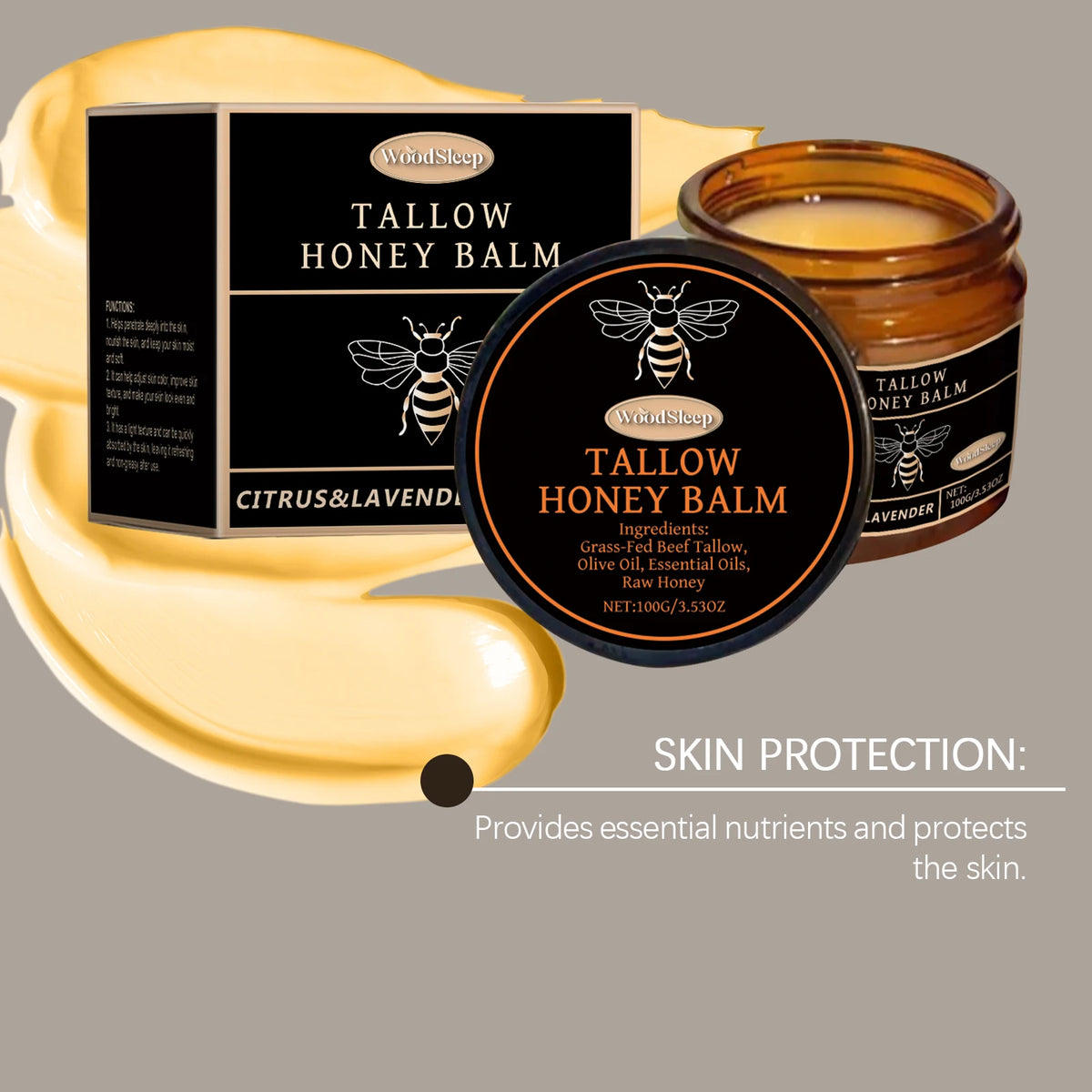 WOODSLEEP Tallow Honey Balm 120g – Deep Moisturizing Skin Balm Moisturizing Body Balm QXL