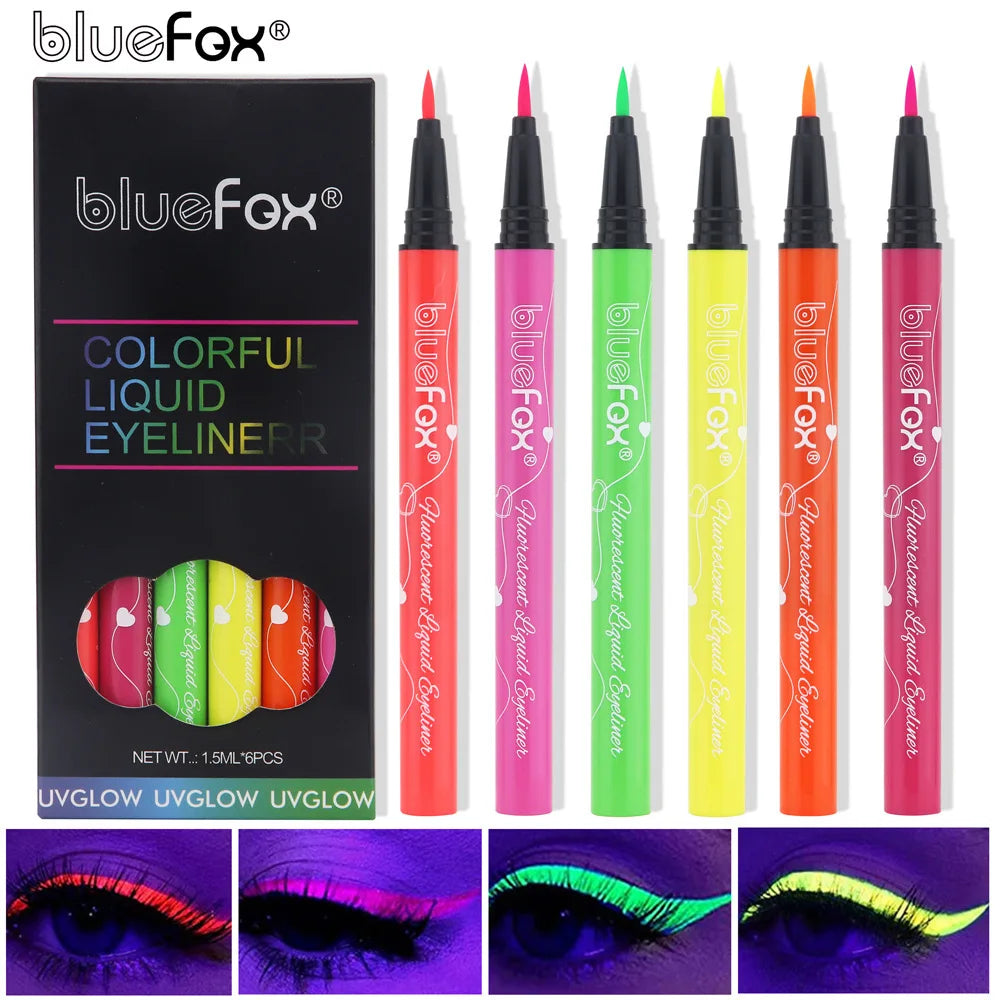 UV Glow Liquid Eyeliner Set – 6 Fluorescent Colors, Waterproof UV Glow Eyeliner QXL
