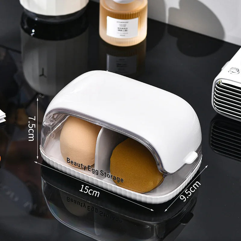 Dustproof Makeup Sponge Storage Box with Lid | Beauty Blender Makeup Sponge Organizer QXL White