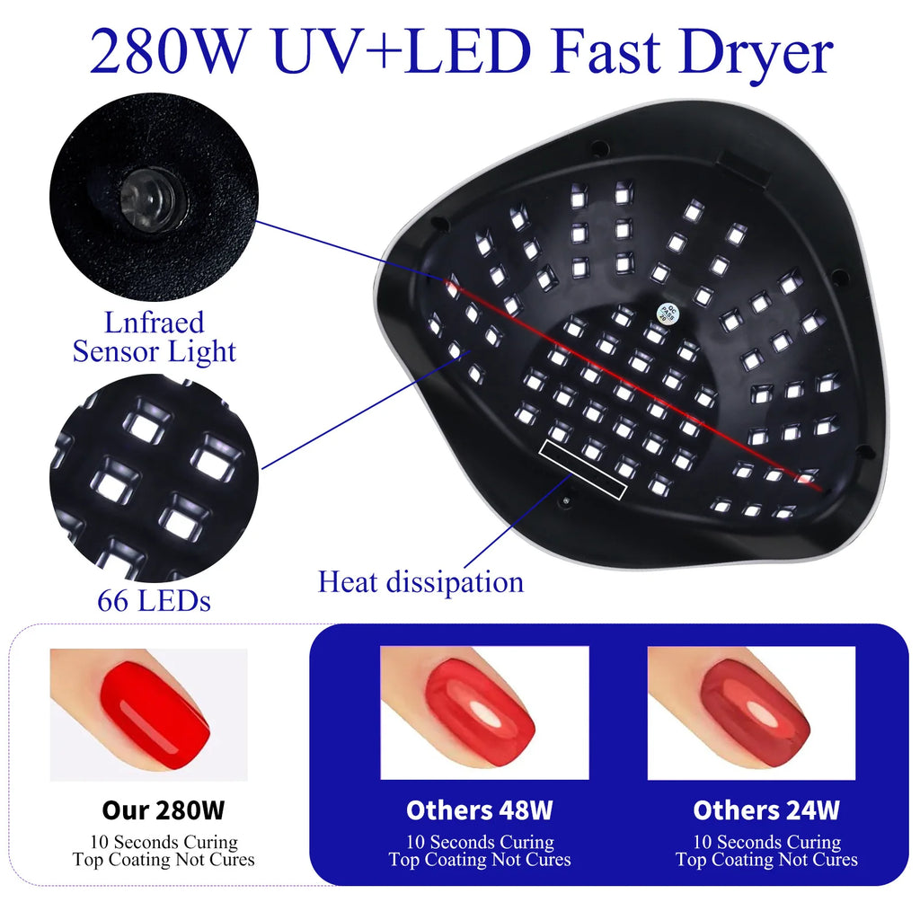 280W UV LED Nail Lamp X11 | Smart Sensor Gel Dryer 30s Cure UV LED Nail Lamp QXL