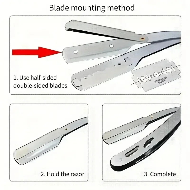 Foldable Straight Razor Holder | Stainless Steel Men's Shave Straight Razor Holder QXL