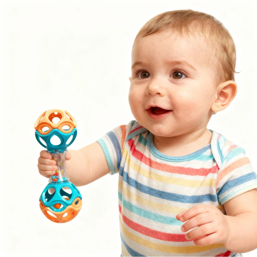 Baby Teething Rattle Ball – Soft TPU Sensory Grasping Toy Baby Teething Toy QXL