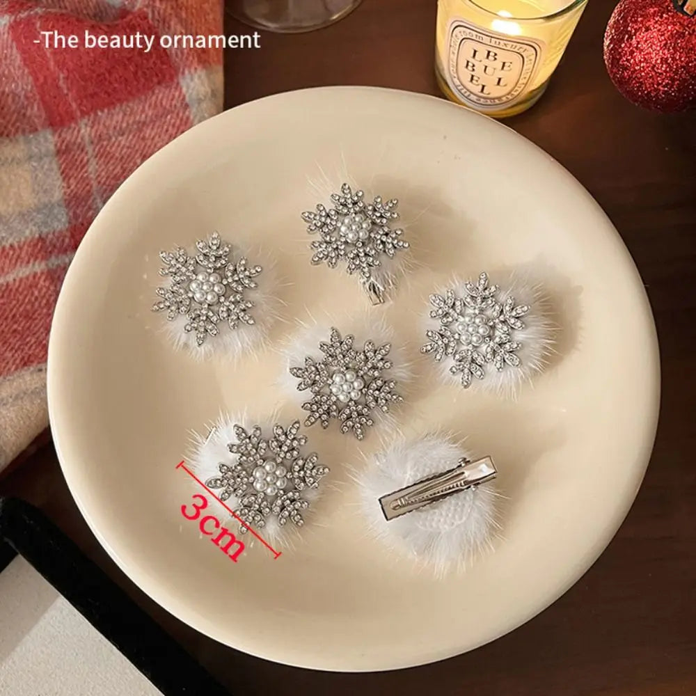 2-Pack Rhinestone Snowflake Hair Clips | Pearl Silver Barrettes Hair Clips Barrettes QXL