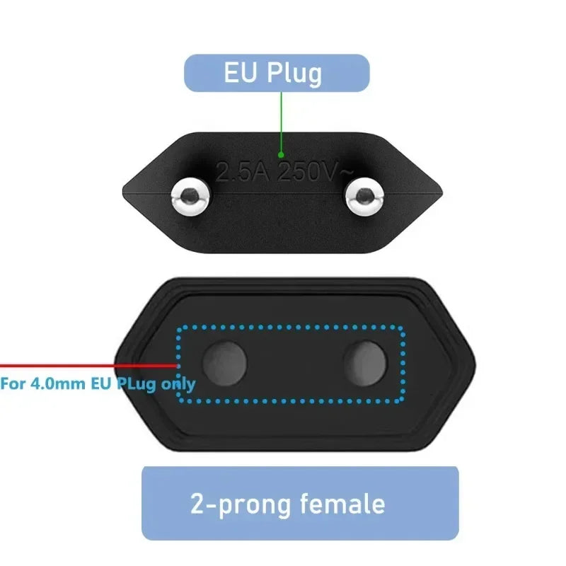 EU CEE 2-Prong Angled Extension Cord | Male to Female Cable Power Extension Cord QXL