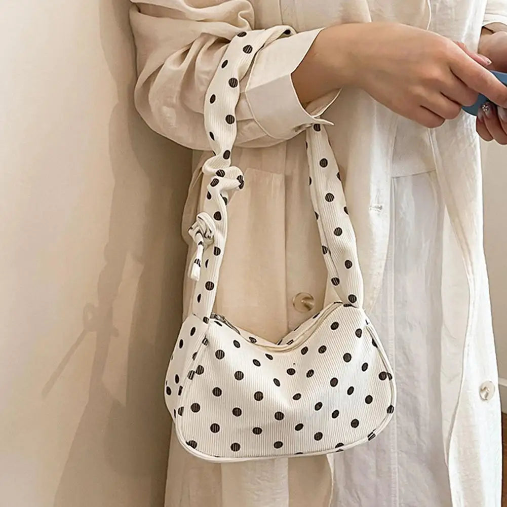 Women's Canvas Polka Dot Crossbody Shoulder Bag | Slouchy Satchel Canvas Shoulder Bag QXL