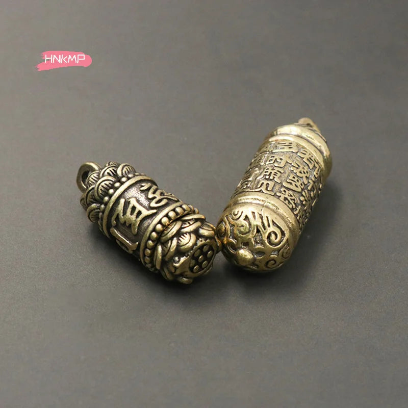 Hollow Brass Buddha Sutra Cylinder Pendant Keychain & Necklace Brass Pendant Keychain QXL