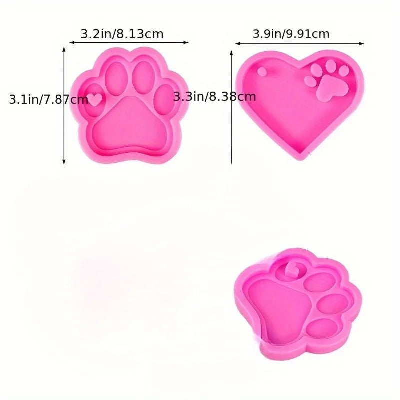 Dog Paw Heart Silicone Resin Molds + 10 Keyrings | DIY Tag Kit Silicone Resin Mold QXL