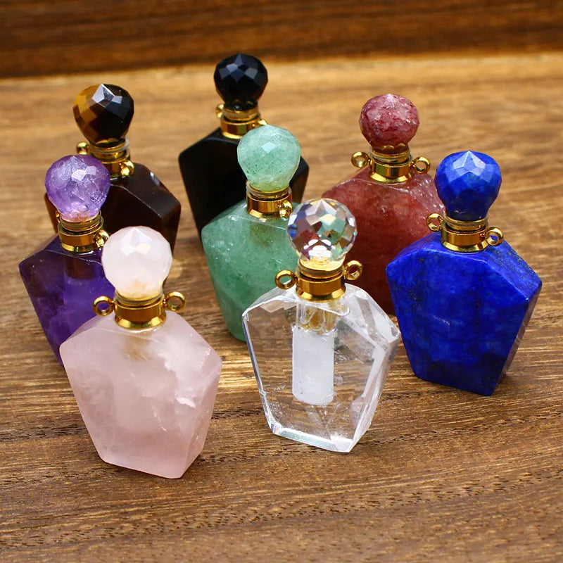 Faceted Crystal Essential Oil Pendant Necklace | Perfume Bottle Aromatherapy Pendant QXL