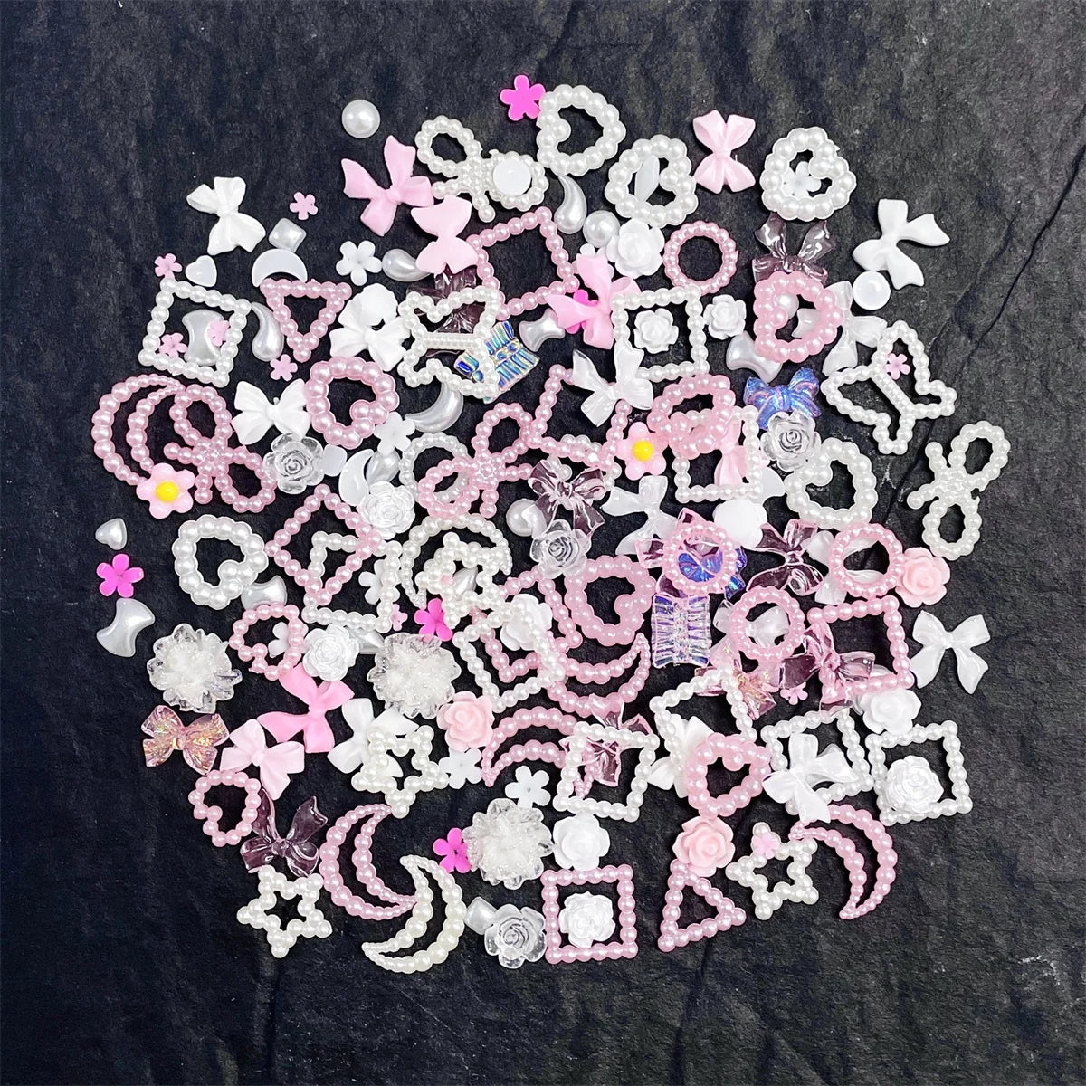 50-Pack 3D Kawaii Resin Nail Art Charms | Pink DIY Decor Nail Art Charms QXL