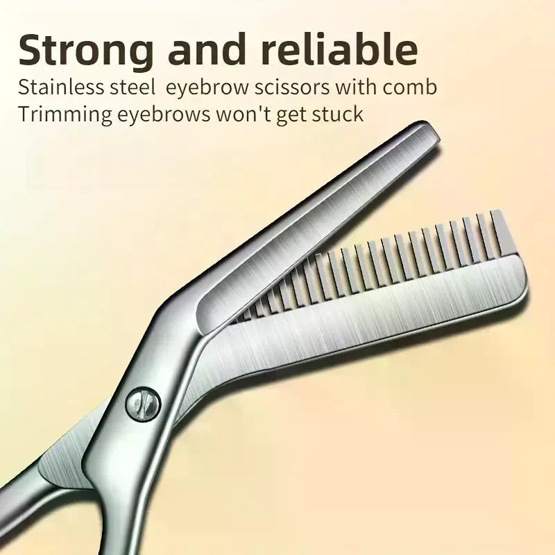 Stainless Steel Eyebrow Scissors with Fixed Comb – Shaping Tool Eyebrow Scissors QXL