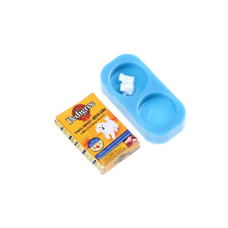 1:12 Dollhouse Miniature Pet Food Bowl & Box Set | 1:6 Scale Dollhouse Miniature QXL Blue