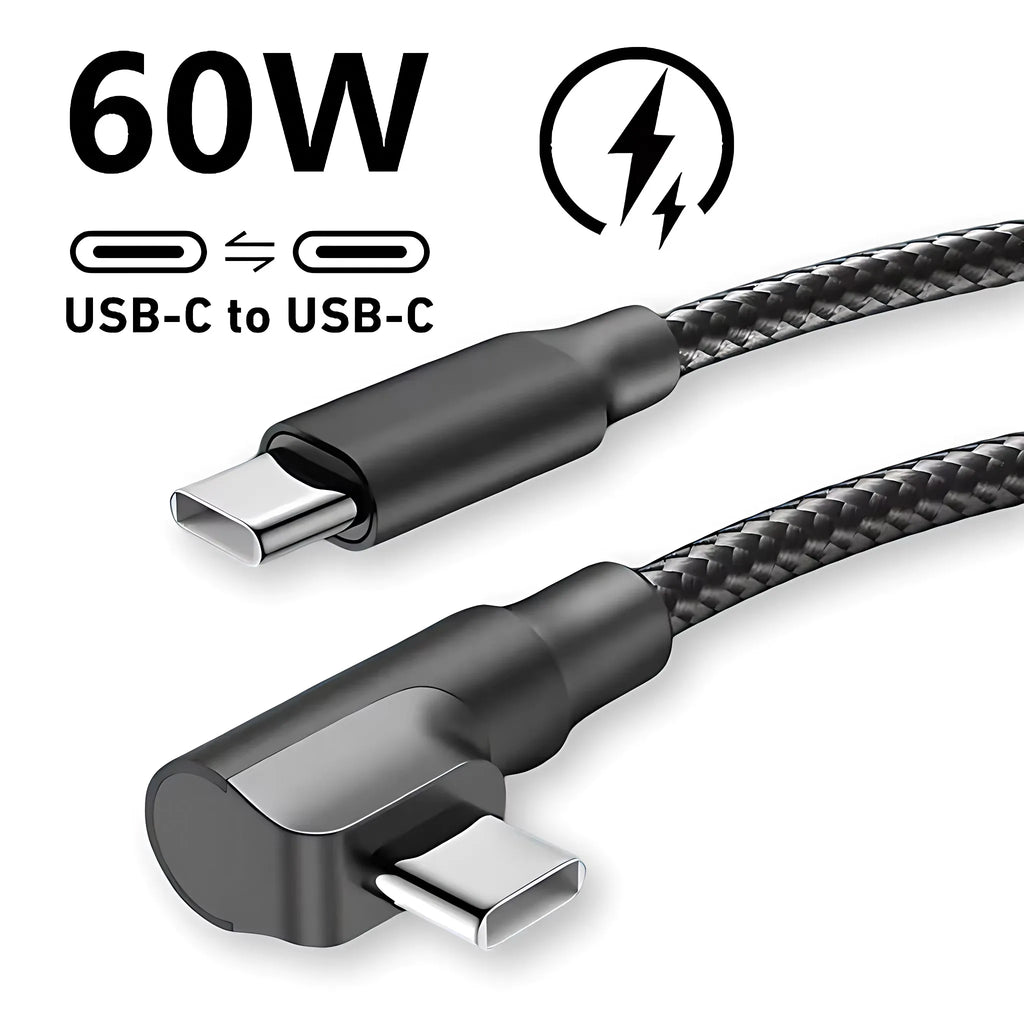 90° Elbow 60W USB-C to USB-C Fast Charge Nylon Cable USB-C Charging Cable QXL