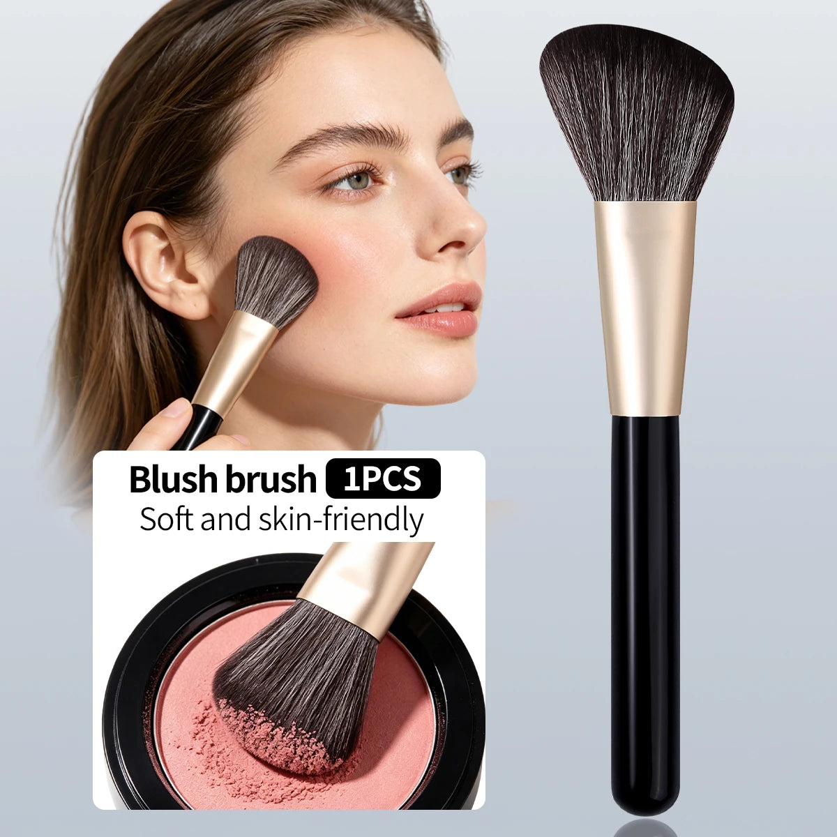KOSSHOW Sloped Blush Brush – Wood Handle & Gold Ferrule Blush Makeup Brush QXL black