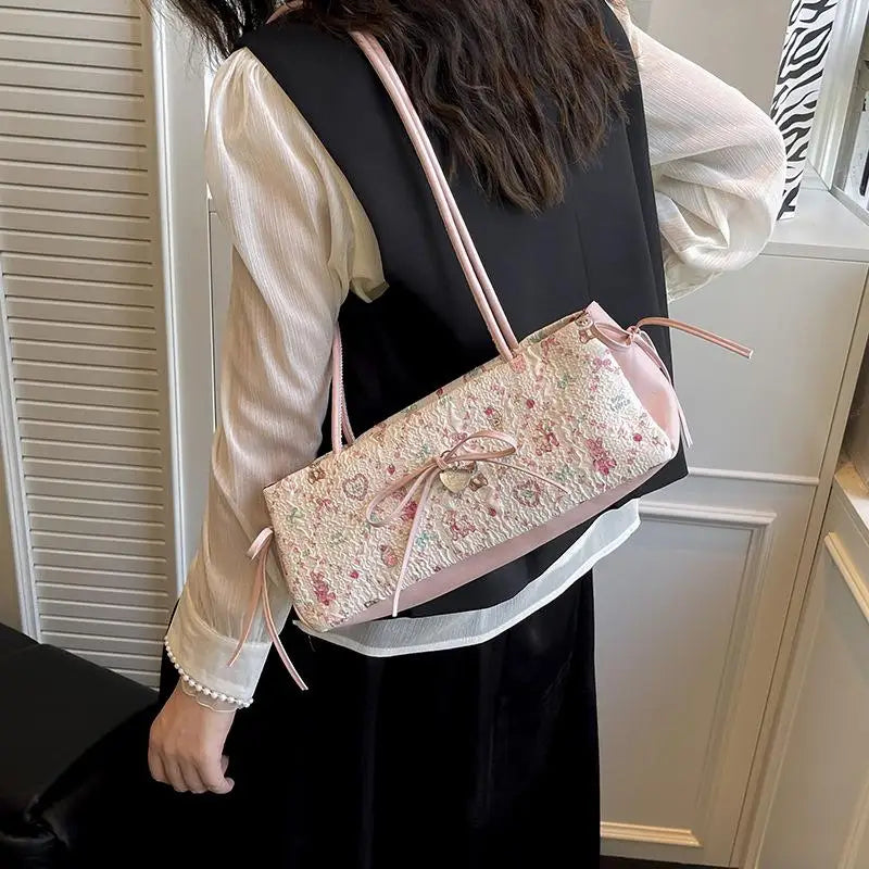 Sweet Bow Cartoon Print Shoulder Bag | Large Capacity Tote Shoulder Tote Bag QXL