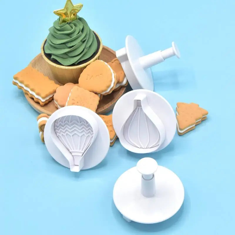 4-Pc Hot Air Balloon Cookie & Fondant Plunger Mold Set Cookie Fondant Mold QXL