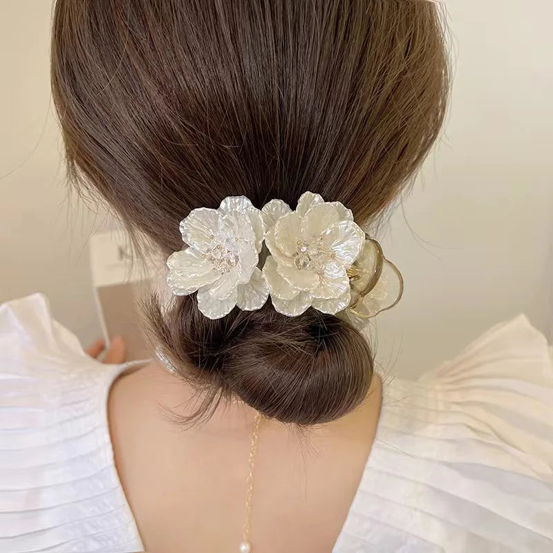 Camellia Flower Hair Claw Clip | Bun & Ponytail Shark Clip Flower Hair Claw Clip QXL