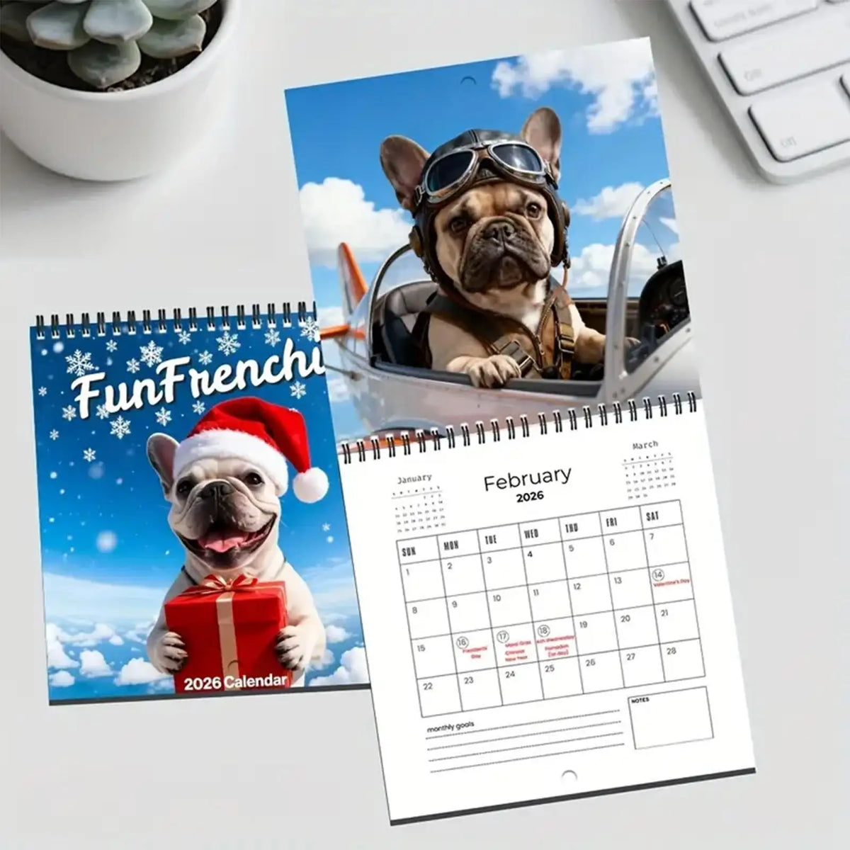 2026 French Bulldog Wall Calendar | 12-Month Weekly Planner Wall Calendar Planner QXL