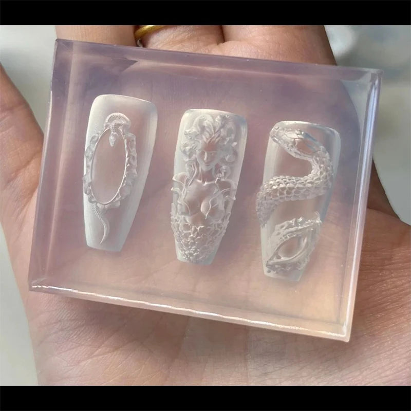 3D Snake & Women Silicone Nail Art Mold | Relief Template Nail Art Mold QXL