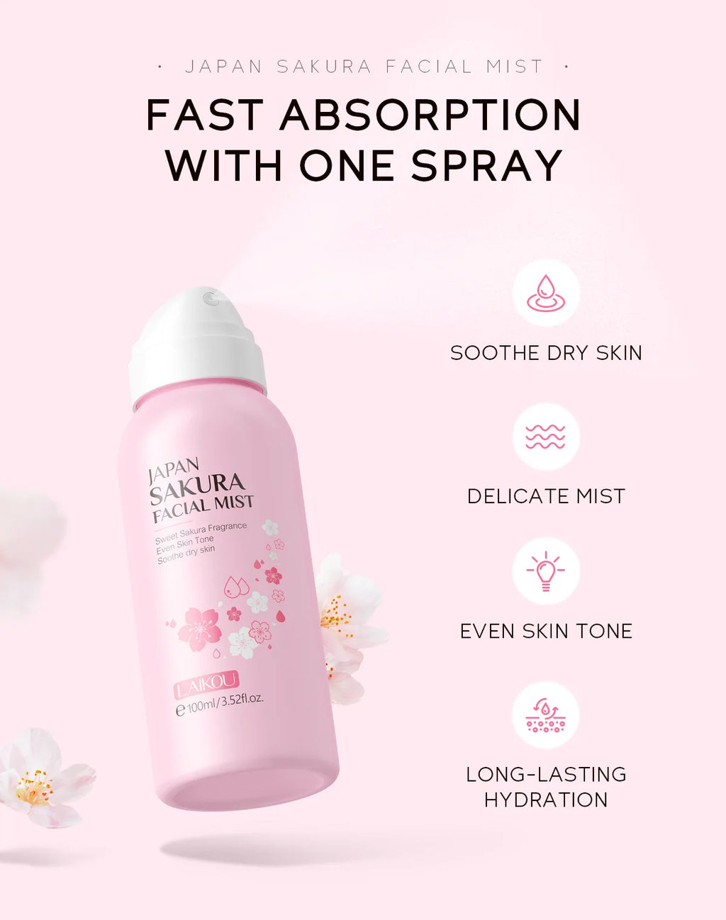 LAIKOU Sakura Facial Mist Toner | Hydrating Brightening Spray Facial Mist Toner QXL