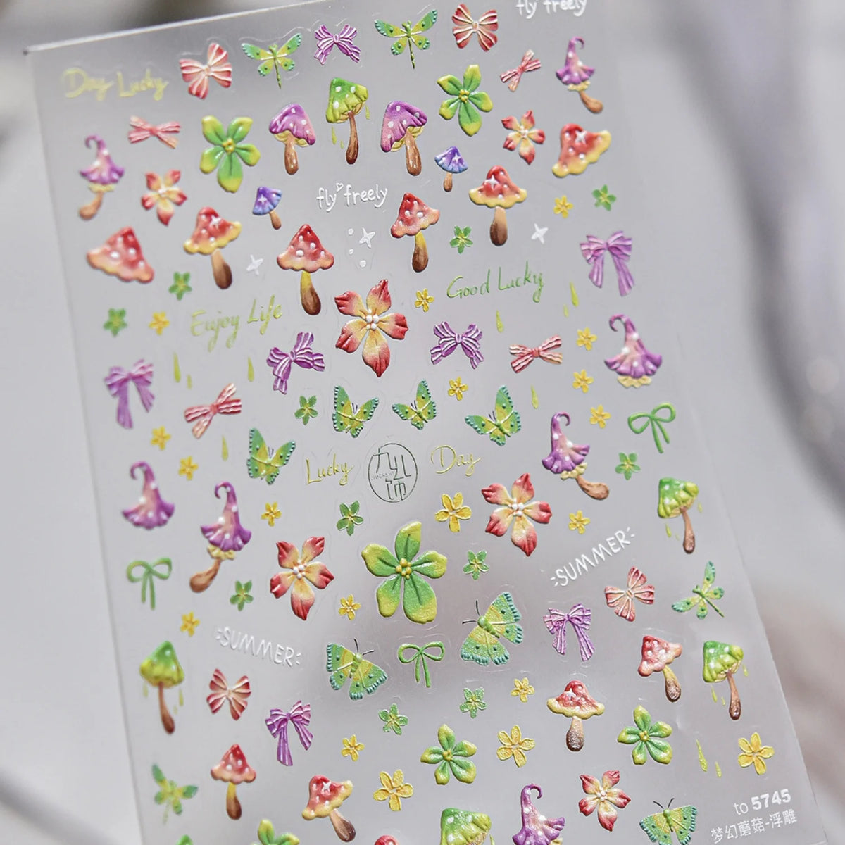 5D Embossed Nail Stickers – Mushroom Butterfly Floral Decals Nail Art Stickers QXL