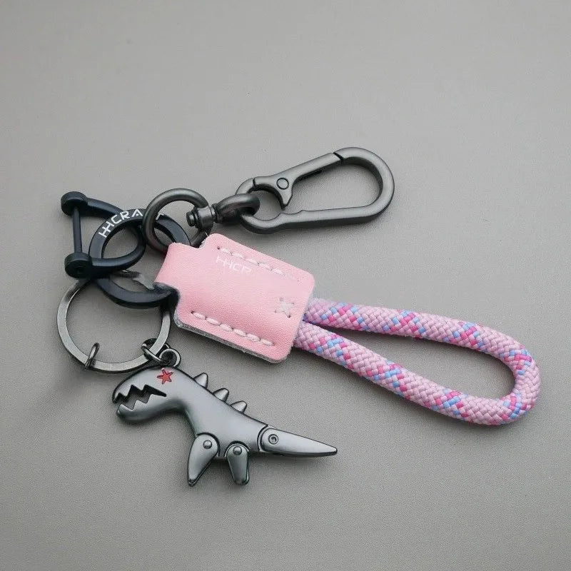 Dinosaur Keychain | Zinc Alloy Woven Leather Bag Charm Novelty Keychain QXL