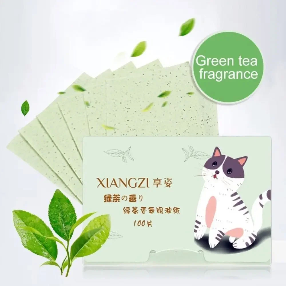 100-Pack Oil Blotting Sheets | Green Tea & Bamboo Charcoal Oil Blotting Sheets QXL Green Tea