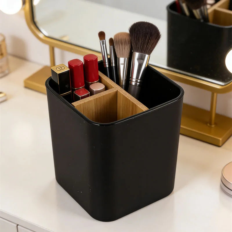 Makeup Brush Holder Organizer | 3-Slot Bamboo Divider Makeup Brush Organizer QXL