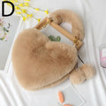 Plush Heart Shaped Shoulder Bag | Faux Fur Women's Clutch Purse Plush Shoulder Bag QXL Khaki