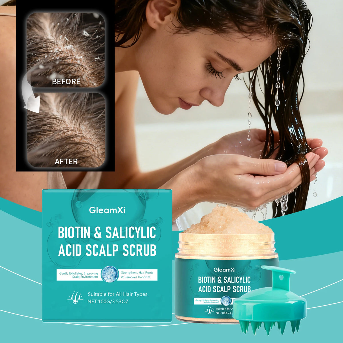 Gleamxi Scalp Scrub & Massage Brush | Oil Control Deep Cleanse Scalp Exfoliating Scrub QXL