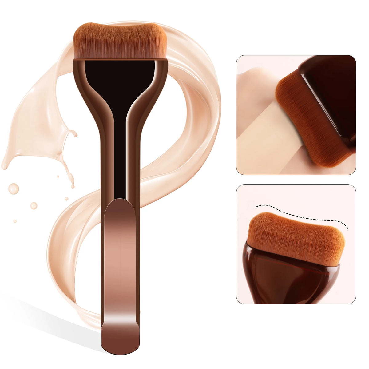 Ronshadow Wave Curved Foundation Brush – Ultra Thin Flat Foundation Brush QXL