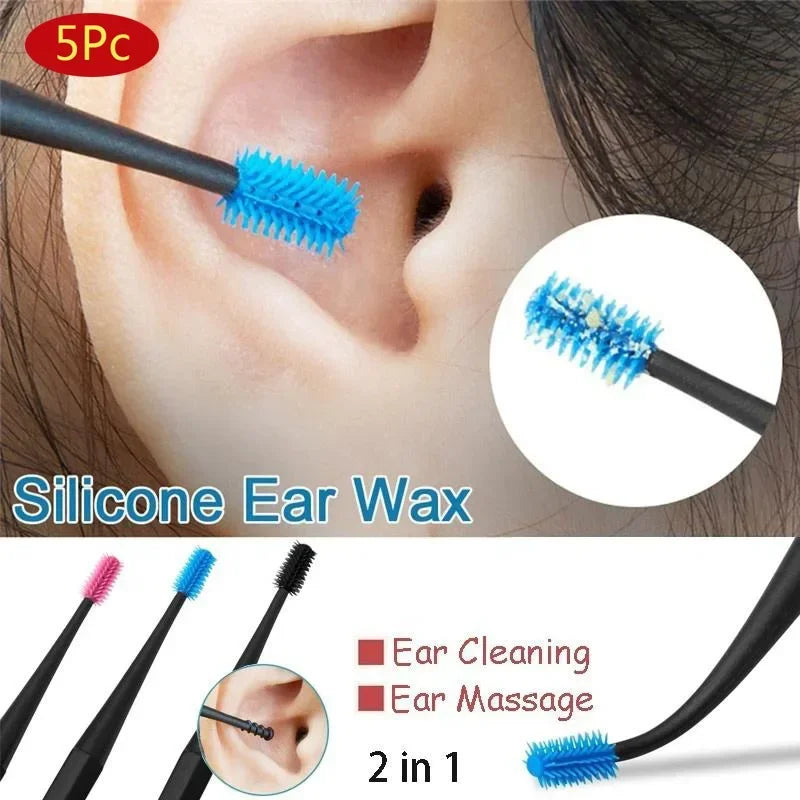 5-Pack Soft Silicone Ear Picks | Double-Ended Spiral Tips Ear Cleaning Tool QXL