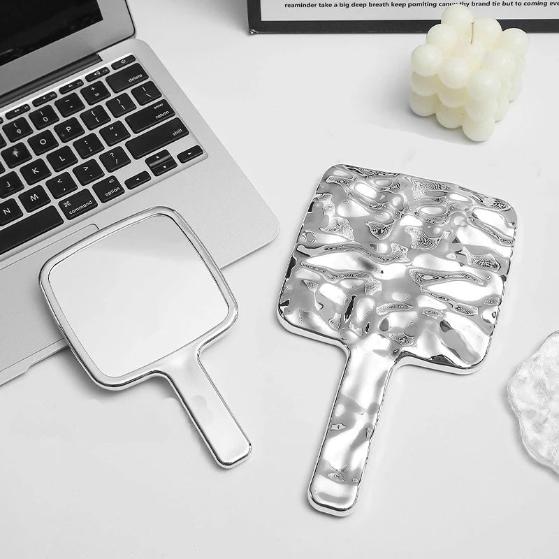 Silver HD Retro Handheld Makeup Mirror | Concave Convex Design Handheld Makeup Mirror QXL